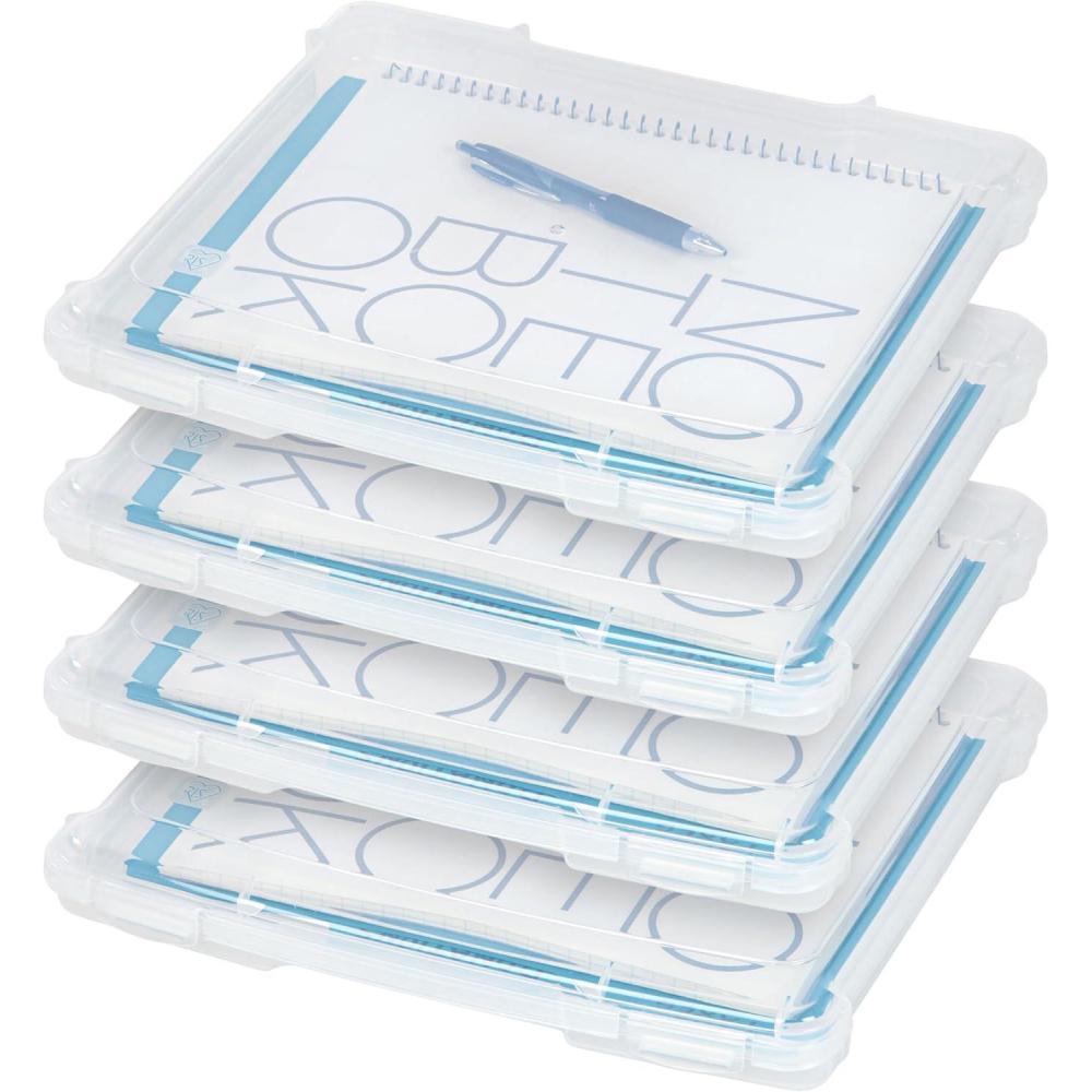 imageIRIS USA Board Game Storage Craft Organizer Box with SnapTight Latch Lid 4Pack Portable Plastic Case Bin for Puzzles Magazines Hobbies Art Supplies Fits 85quot x 11quot ampamp A4 Papers Slim Clear4 Pack