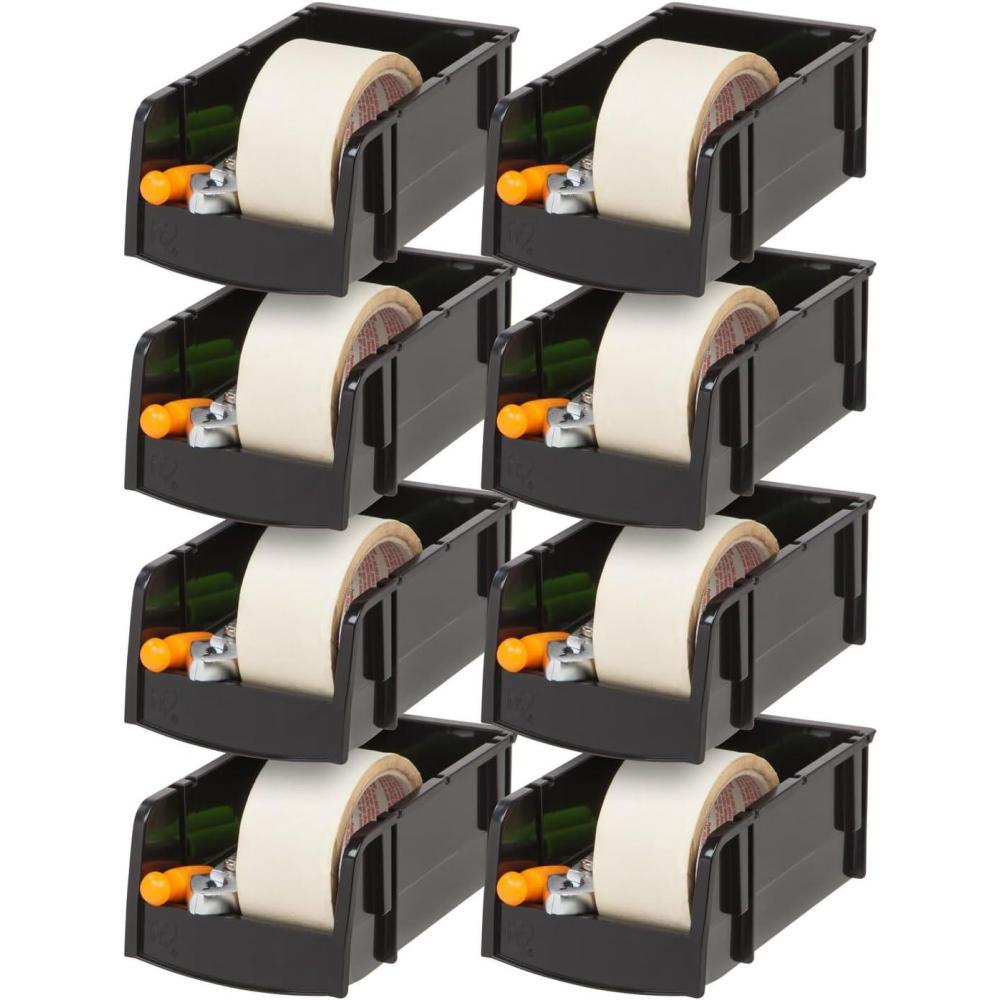 imageIRIS USA Extra Small Stackable Storage Bins 15Pack 55 x 45 x 3 inch Made in USA Plastic Open Front Shelf Bin for Organizing Parts Hardware Tools Supplies Garage Shelf Pantry  BlackSmall