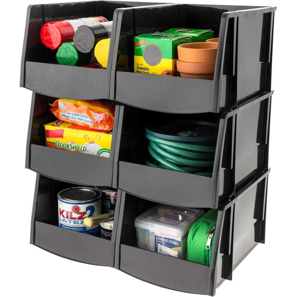 imageIRIS USA Extra Small Stackable Storage Bins 15Pack 55 x 45 x 3 inch Made in USA Plastic Open Front Shelf Bin for Organizing Parts Hardware Tools Supplies Garage Shelf Pantry  BlackX Large