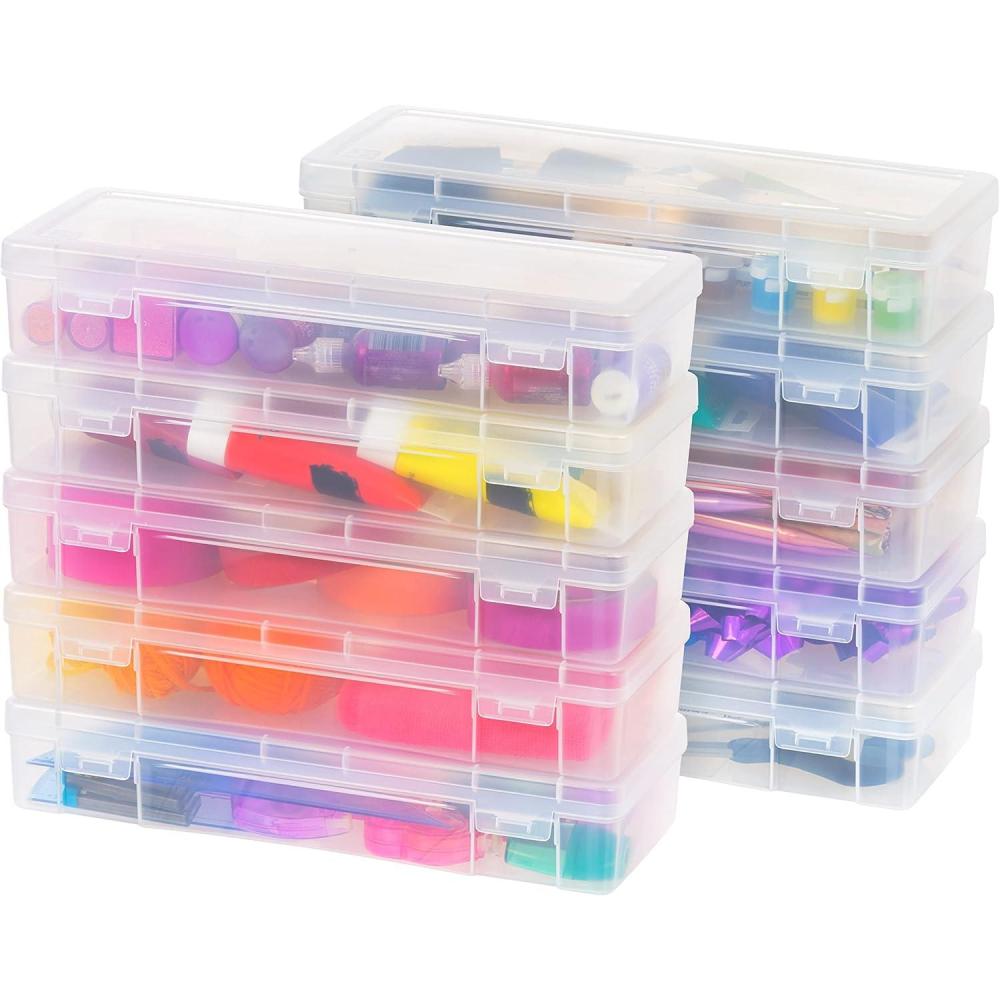 imageIRIS USA Pencil Case Plastic Pouch Box Storage Organizer for Beads Pens and Art Supplies 6Pack Stackable Container with Snap Lid for Jewelry Stickers and Tackle Box Clear MediumLarge  10 Pack