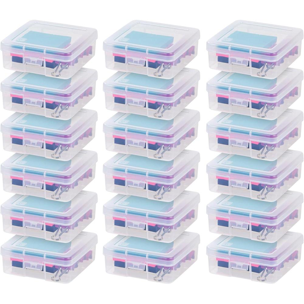 imageIRIS USA Pencil Case Plastic Pouch Box Storage Organizer for Beads Pens and Art Supplies 6Pack Stackable Container with Snap Lid for Jewelry Stickers and Tackle Box Clear MediumSmall  18 Pack