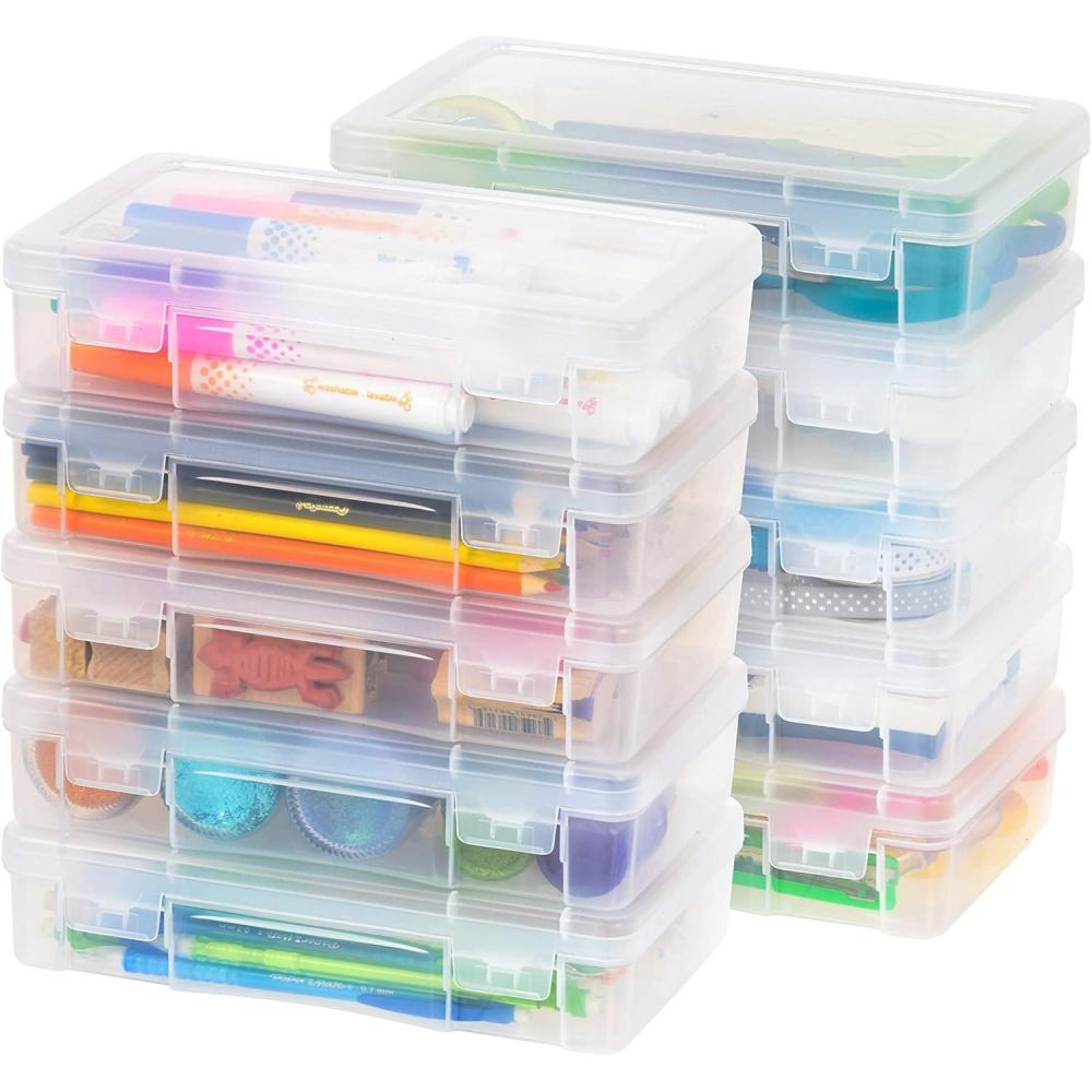 imageIRIS USA Pencil Case Plastic Pouch Box Storage Organizer for Beads Pens and Art Supplies 6Pack Stackable Container with Snap Lid for Jewelry Stickers and Tackle Box Clear MediumMedium  10 Pack