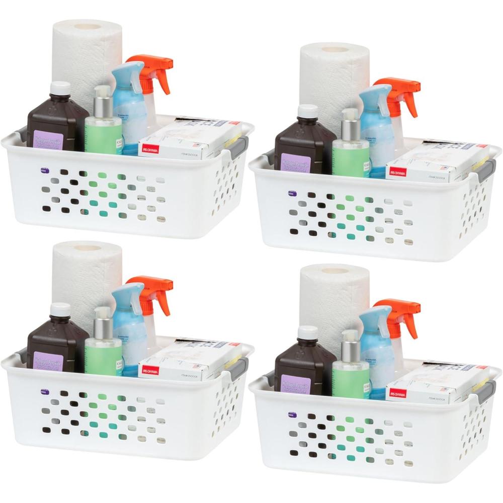 imageIRIS USA Plastic Basket 8Pack Small Shelves Storage Basket for Organizing Pantry Cabinet Bedroom Office Craft Room WhiteWhite