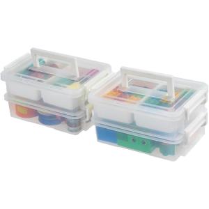 imageIRIS USA 1 Qt Plastic Storage Bins with Lids 2 Pack Craft Storage Container Sensory Bin Organizing Containers for Home Office ampamp Art Supplies Stackable WhiteWHITE LAYERED STACK  CARRY  2 LAYER 2 PACK