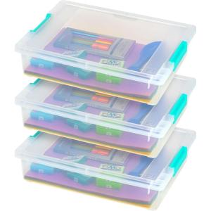 imageIRIS USA 6 Qt Plastic Storage Bins Containers with Lids 3 Pack Small Sensory Bin Craft Storage Craft Organizers ampamp Storage Organizing Container for Home Office ampamp Art Supplies Stackable Clear6 Qt  3 Pack
