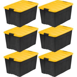 imageIRIS USA 72 Qt Stackable Plastic Storage Bins with Lids 6 Pack  BPAFree Made in USA  Garage Organizing Solution Latches Durable Nestable Containers Secure Pull Handle  BlackYellow72 Qt