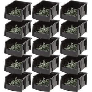 imageIRIS USA Extra Small Stackable Storage Bins 15Pack 55 x 45 x 3 inch Made in USA Plastic Open Front Shelf Bin for Organizing Parts Hardware Tools Supplies Garage Shelf Pantry  BlackExtra Small
