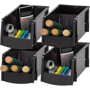 imageIRIS USA Extra Small Stackable Storage Bins 15Pack 55 x 45 x 3 inch Made in USA Plastic Open Front Shelf Bin for Organizing Parts Hardware Tools Supplies Garage Shelf Pantry  BlackMedium