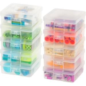 imageIRIS USA Pencil Case Plastic Pouch Box Storage Organizer for Beads Pens and Art Supplies 6Pack Stackable Container with Snap Lid for Jewelry Stickers and Tackle Box Clear MediumSmall  10 Pack