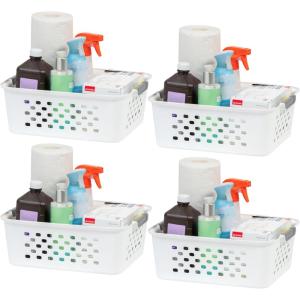 imageIRIS USA Plastic Basket 8Pack Small Shelves Storage Basket for Organizing Pantry Cabinet Bedroom Office Craft Room WhiteWhite