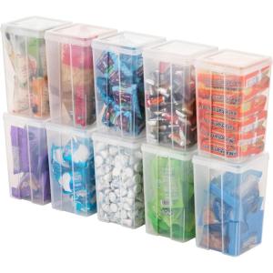 imageIRIS USA Vertical Plastic Flip Top Storage Containers Bins with Lids for Pantry Home Office Organization Large Stackable Hinged Organizer with Latches Clear 4 PackMedium  10 Pack