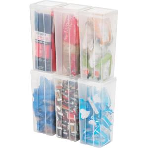 imageIRIS USA Vertical Plastic Flip Top Storage Containers Bins with Lids for Pantry Home Office Organization Large Stackable Hinged Organizer with Latches Clear 4 PackLarge  6 Pack