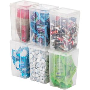 imageIRIS USA Vertical Plastic Flip Top Storage Containers Bins with Lids for Pantry Home Office Organization Large Stackable Hinged Organizer with Latches Clear 4 PackMedium  6 Pack