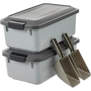 imageIRIS USA WeatherPro Airtight Pet Food Storage Container Up to 14 lbs Dog Cat Bird and Other Pet Food Storage Bin Keep Pests Out Translucent Body BPA Free Stackable 2 Pack Gray