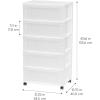 imageIRIS USA Plastic Drawer Storage Organizer Rolling Cart with Wheels Casters 5Drawers for Art Craft Supplies Bathroom Dorm Bedroom Laundry Room Wide WhitePearlWhite