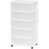 imageIRIS USA Plastic Drawer Storage Organizer Rolling Cart with Wheels Casters 5Drawers for Art Craft Supplies Bathroom Dorm Bedroom Laundry Room Wide WhitePearlWhite