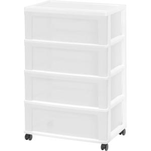 imageIRIS USA Plastic Drawer Storage Organizer Rolling Cart with Wheels Casters 4Drawers for Art Craft Supplies Bathroom Dorm Bedroom Laundry Room Wide WhiteClearWhitePearl