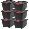 imageIRIS USA 27 Qt Stackable Plastic Storage Bins with Lids 2 Pack  BPAFree Made in USA  Discreet Organizing Solution Latches Durable Nestable Containers Secure Pull Handle  ClearBlack