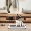 imageIRIS USA Pee Pad Holder  for Regular Sized Dog and Puppy Pee Pads Secured Latches NonSkid Feet Polished Finish for Easy Cleaning Leak Protection Fits 22quotx22quot Pad or Larger 2 Pack BlackGrayDark Gray