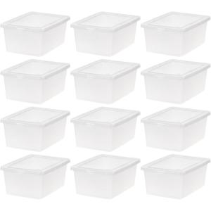 imageIRIS USA 12Pack Storage Bins with Lids 15 Quart Shoe Boxes Clear Stackable Containers Organize Shoes Closet Shelves Organization Teacher Tools Game Storage  BPAFree Plastic
