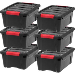 imageIRIS USA 27 Qt Stackable Plastic Storage Bins with Lids 2 Pack  BPAFree Made in USA  Discreet Organizing Solution Latches Durable Nestable Containers Secure Pull Handle  ClearBlack