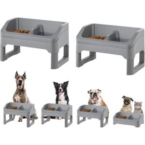imageIRIS USA Adjustable Elevated Dog Bowls Height Adjustable Raised Dog Bowl Stand Double Food Bowls Easy to Clean Removable Feeding Station for Small to Large Pets GrayDog Feeding Station Pack of 2