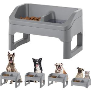 imageIRIS USA Adjustable Elevated Dog Bowls Height Adjustable Raised Dog Bowl Stand Double Food Bowls Easy to Clean Removable Feeding Station for Small to Large Pets GrayDog Feeding Station