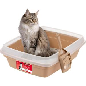 imageIRIS USA Cat Litter Box Open Top with Scoop Easy Clean Plastic Pan for Indoor Cats ampamp Kittens BeigeBeige