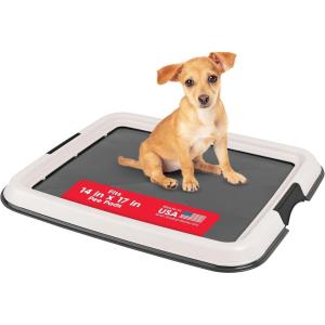 imageIRIS USA Pee Pad Holder  for Regular Sized Dog and Puppy Pee Pads Secured Latches NonSkid Feet Polished Finish for Easy Cleaning Leak Protection Fits 22quotx22quot Pad or Larger 2 Pack BlackGrayDark Gray