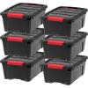 image:imageIRIS USA 5 Gallon Lockable Storage Totes with Lids 6 Pack  Black ampamp USA 12 Quart Stackable Plastic Storage Bins with Lids and Latching Buckles 6 Pack  Black Containers with Lids and Latches
