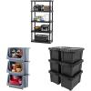 image:imageBundle of IRIS USA 5Shelf Heavy Duty Plastic Shelving Unit  Large Open Front Bins 3 Pack  Gray  5 Gallon Lockable Storage Totes with Lids 6 Pack  Black