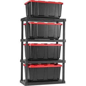 image:imageIRIS USA 4Tier Heavy Duty Plastic Shelving Unit and Heavy Duty Storage Tote Bins Modular Shelf Garage Rack Organizer  4Pack 27 Gallon Storage Containers