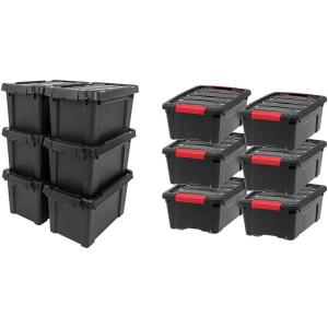 image:imageIRIS USA 5 Gallon Lockable Storage Totes with Lids 6 Pack  Black ampamp USA 12 Quart Stackable Plastic Storage Bins with Lids and Latching Buckles 6 Pack  Black Containers with Lids and Latches