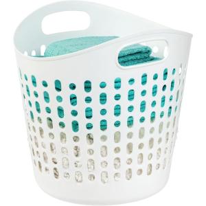 image:imageIRIS USA Laundry Basket Hamper 40L Flexible Portable Plastic Dirty Clothes Bag with Ventilation Holes for Bedroom Bathroom Apartment Dorm Laundry Room Blankets Pillows Trinkets Organization White
