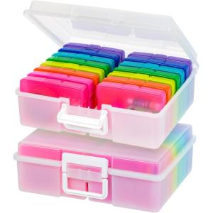 image:imageIRIS USA WeatherPro Photo Storage Case with 7 Inner 4 x 6 Picture Cases 2Pack Weathertight Organization Container for Pictures Scrapbooking Stationery Journaling Ephemera Art Supplies ClearPearlMultiColor