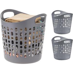 image:imageIRIS USA Plastic Laundry Basket 27L  3 Pack Flexible Clothes Hamper with Ventilation Holes Laundry Room Bedroom Bathroom Apartment Dorm Blankets Pillows Trinkets Organization WhiteGray