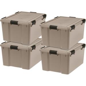 image:imageIRIS USA 4Pack Gasket Box 41 Quart WeatherResistant Storage Bins with Latching LidsHeavyDuty Organizing Containers for Closet Bathroom and Office 63 Qt  4 Pack