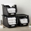 image:imageIRIS USA Laundry Basket Hamper 40L  3 Pack Stackable Plastic Clothes Sorter Bin with Lids Open Front BuiltIn Handles Dorm Bedroom Laundry Room BlackBlack