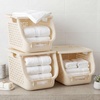 image:imageIRIS USA Laundry Basket Hamper 40L  3 Pack Stackable Plastic Clothes Sorter Bin with Lids Open Front BuiltIn Handles Dorm Bedroom Laundry Room BlackOff White