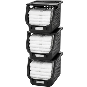image:imageIRIS USA Laundry Basket Hamper 40L  3 Pack Stackable Plastic Clothes Sorter Bin with Lids Open Front BuiltIn Handles Dorm Bedroom Laundry Room BlackBlack