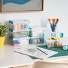 image:imageIRIS USA 1 Qt Craft Storage Bins with Lids 6Pack Made in USA Clip Box Small Plastic Sensory Bin Tote Organizer Containers for Art Supplies Paper amp Office Stackable  ClearSeafoam Blue1 Qt  6 Pack