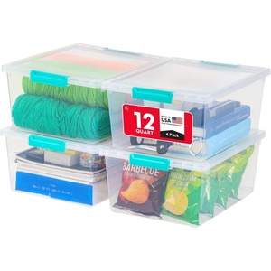 image:imageIRIS USA 1 Qt Craft Storage Bins with Lids 6Pack Made in USA Clip Box Small Plastic Sensory Bin Tote Organizer Containers for Art Supplies Paper amp Office Stackable  ClearSeafoam Blue12 Qt  4 Pack