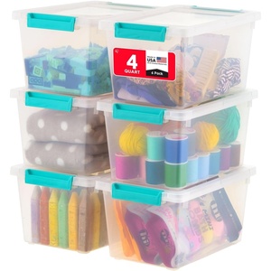 image:imageIRIS USA 1 Qt Craft Storage Bins with Lids 6Pack Made in USA Clip Box Small Plastic Sensory Bin Tote Organizer Containers for Art Supplies Paper amp Office Stackable  ClearSeafoam Blue4 Qt  6 Pack