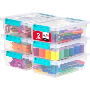 image:imageIRIS USA 1 Qt Craft Storage Bins with Lids 6Pack Made in USA Clip Box Small Plastic Sensory Bin Tote Organizer Containers for Art Supplies Paper amp Office Stackable  ClearSeafoam Blue2 Qt  6 Pack