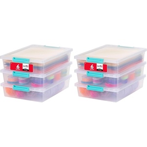 image:imageIRIS USA 1 Qt Craft Storage Bins with Lids 6Pack Made in USA Clip Box Small Plastic Sensory Bin Tote Organizer Containers for Art Supplies Paper amp Office Stackable  ClearSeafoam Blue6 Qt  6 Pack
