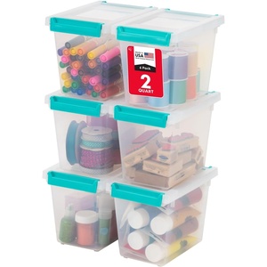 image:imageIRIS USA 1 Qt Craft Storage Bins with Lids 6Pack Made in USA Clip Box Small Plastic Sensory Bin Tote Organizer Containers for Art Supplies Paper amp Office Stackable  ClearSeafoam Blue2 Qt  6 Pack Tall