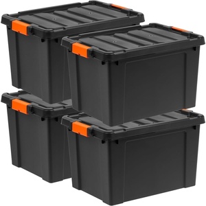 image:imageIRIS USA 76 Quart Heavy Duty Plastic Storage Box Black Set of 4