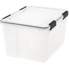 image:imageIRIS USA 4 Pack WeatherPro Stackable Storage Tote Bins Plastic Gasket Box with Tight Latching Lids and Seal 47 Quart ClearBlack