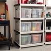 image:imageIRIS USA 4 Pack WeatherPro Stackable Storage Tote Bins Plastic Gasket Box with Tight Latching Lids and Seal 47 Quart ClearBlack