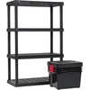 image:imageIRIS USA 4Tier Shelving Unit 36 W x 18 D x 56 H 1 Pack Black  IRIS USA 40 Qt Plastic Storage Container Bin with Secure Lid and Latching Buckles 4 Pack Black Bundle